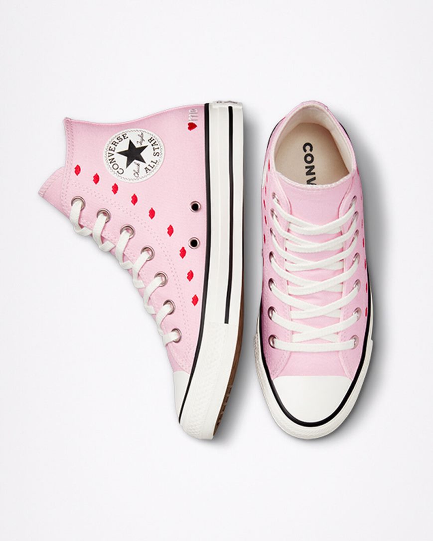 Zapatillas Altas Converse Chuck Taylor All Star Embroidered Lips Mujer Rosas Blancas | PE 42P0L7